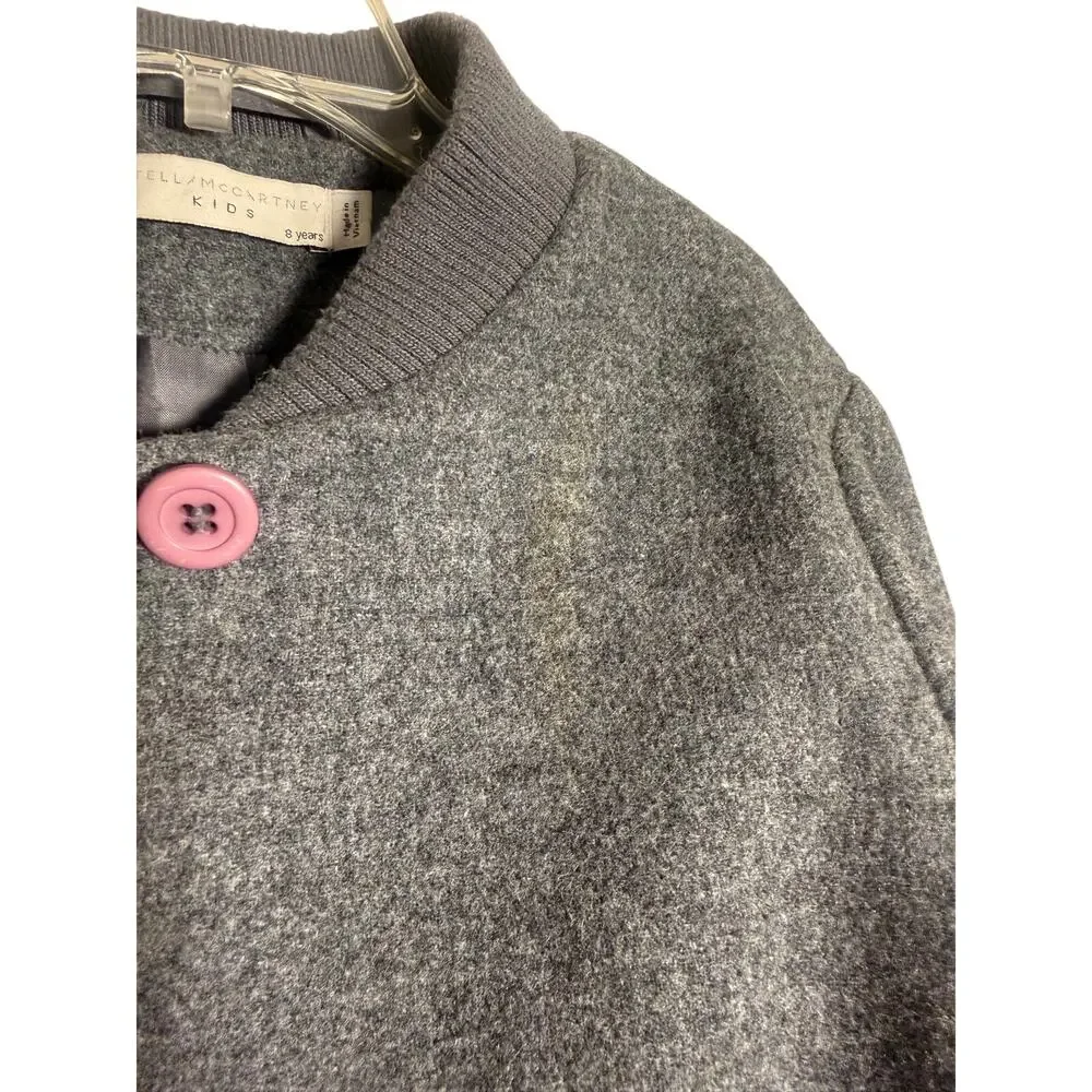 Stella McCartney Kids Girls Gray Wool Blend Stadium Coat Sz. 8yrs